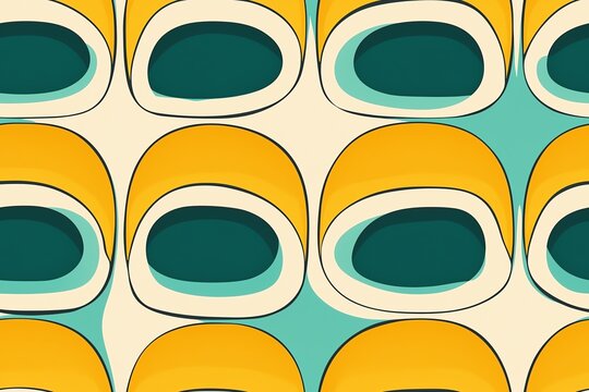 1955s style pattern, googie architecture inspired shapes, chrome yellow and teal, space age design, retro futuristic pattern