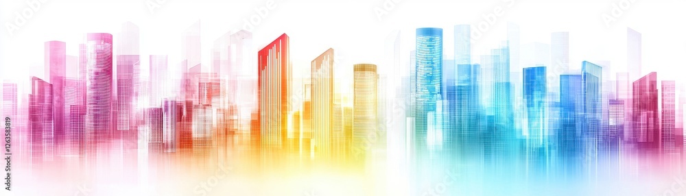 Poster vibrant abstract cityscape with colorful skyscrapers and soft focus effect for modern design project