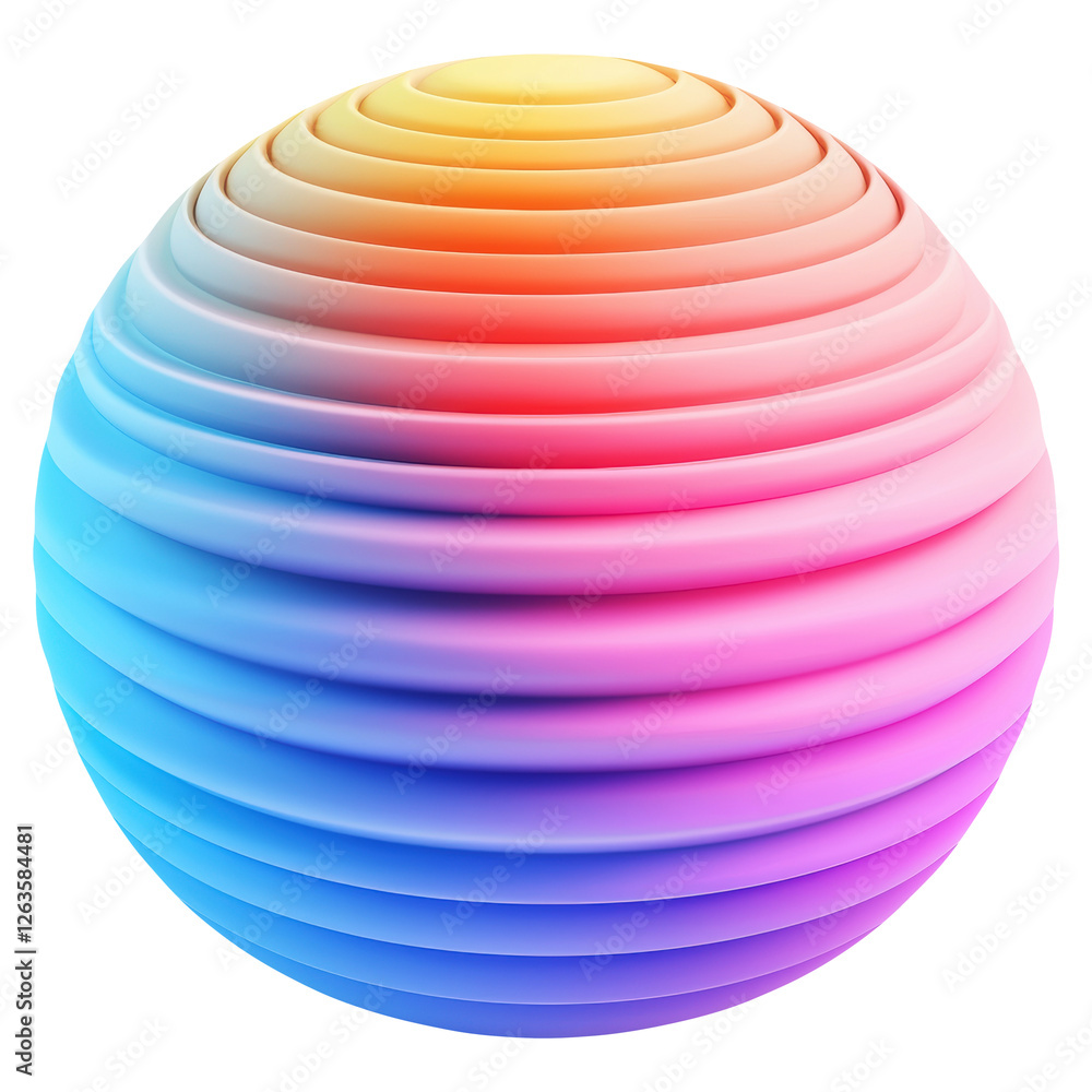 Poster 3d rendering of a multicolored stepped sphere with a gradient of yellow to blue