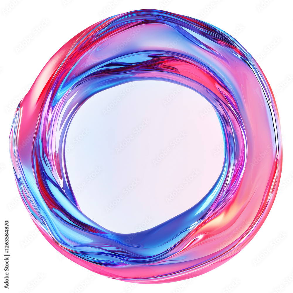 Poster 3d render of abstract iridescent ring with wavy and glossy circular design on transparent