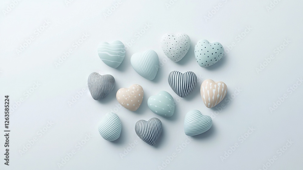 Poster a group of heart-shaped eggs resting on a white surface adorned with a polka dot pattern