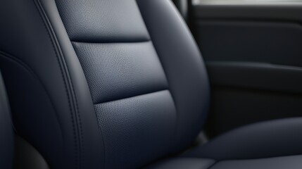 Obraz premium Close-up of a dark blue leather car seat