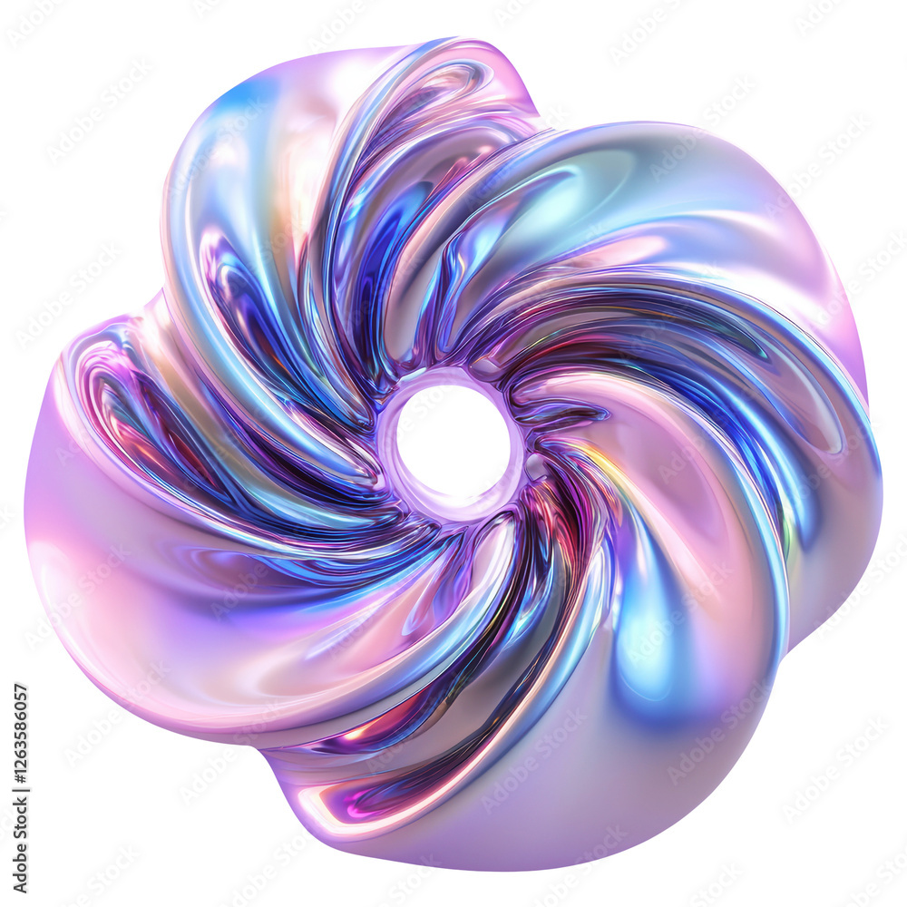 Poster abstract iridescent swirl 3d render on transparent backdrop for modern design