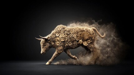 Fototapeta premium Mechanical Bull Crafted from Intricate Gears in Motion