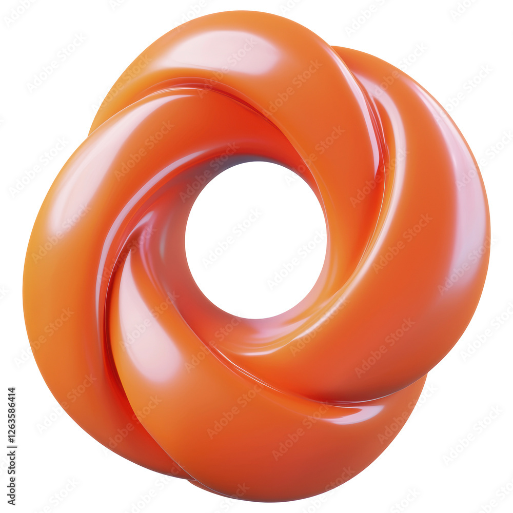 Poster abstract orange twisted ring isolated on transparent background 3d rendering