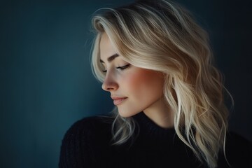 Naklejka premium Confident Blonde Woman with an Arrogant Smirk. Isolated Image of a Beautiful and Pensive Figure Standing Proudly.