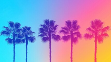 Obraz premium Palm trees rising dramatically against gradient tropical sky, symbolizing summer vibrancy and exotic landscape destination