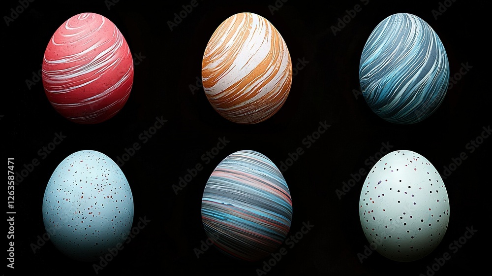 Poster a set of colorful eggs stacked atop one another against a dark background