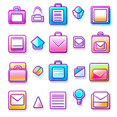 Futuristic Gradient UI Icons – Neon Business & Email Symbol Set