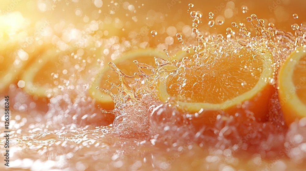 Poster a cluster of oranges atop a table with water cascading from them