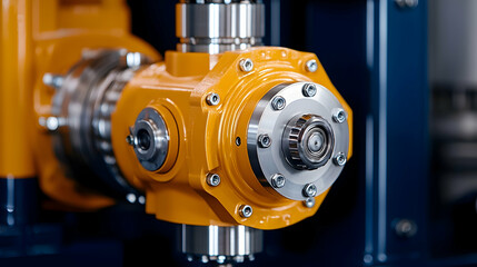 Obraz premium Industrial machinery close-up, gear system detail, factory background, engineering use