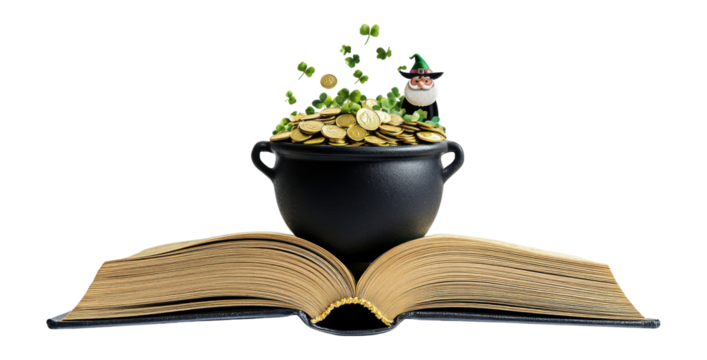 PNG Pot of coin floating book coins gold.