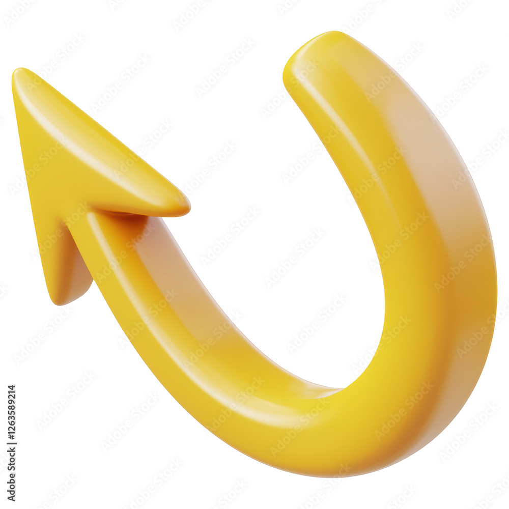 Poster curved yellow arrow icon on transparent background with circular direction