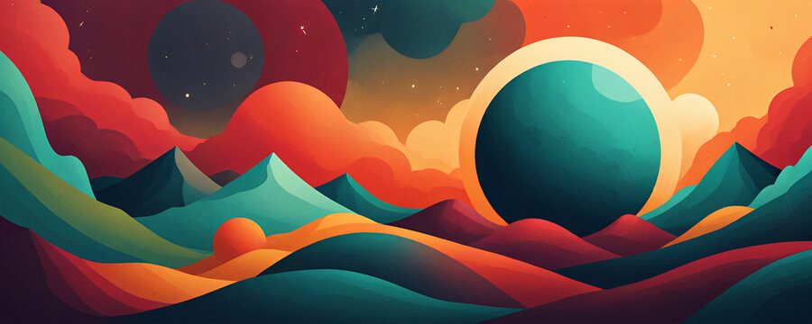 illustrazione sfondo con elementi astratti e motivi geometrici a tema surreale