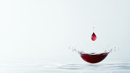   A drop falls into a bowl containing red liquid