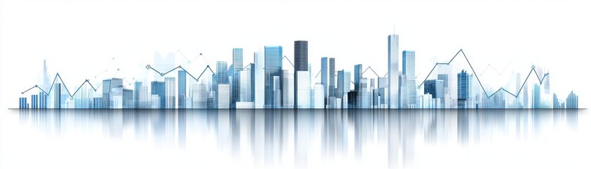Fototapeta premium Modern City Skyline with Financial Graph Elements and Reflections for Business and Urban Themes