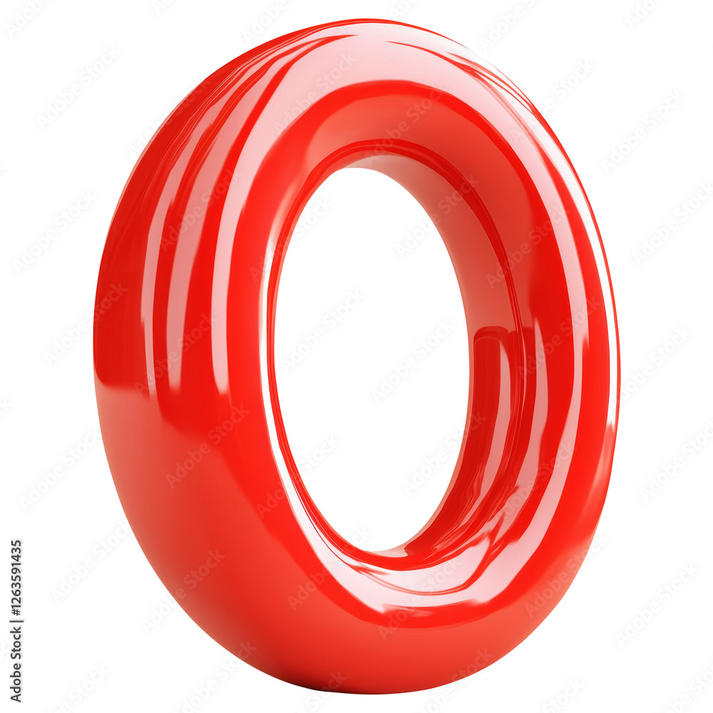 Poster glossy red number zero 3d render isolated on transparent background