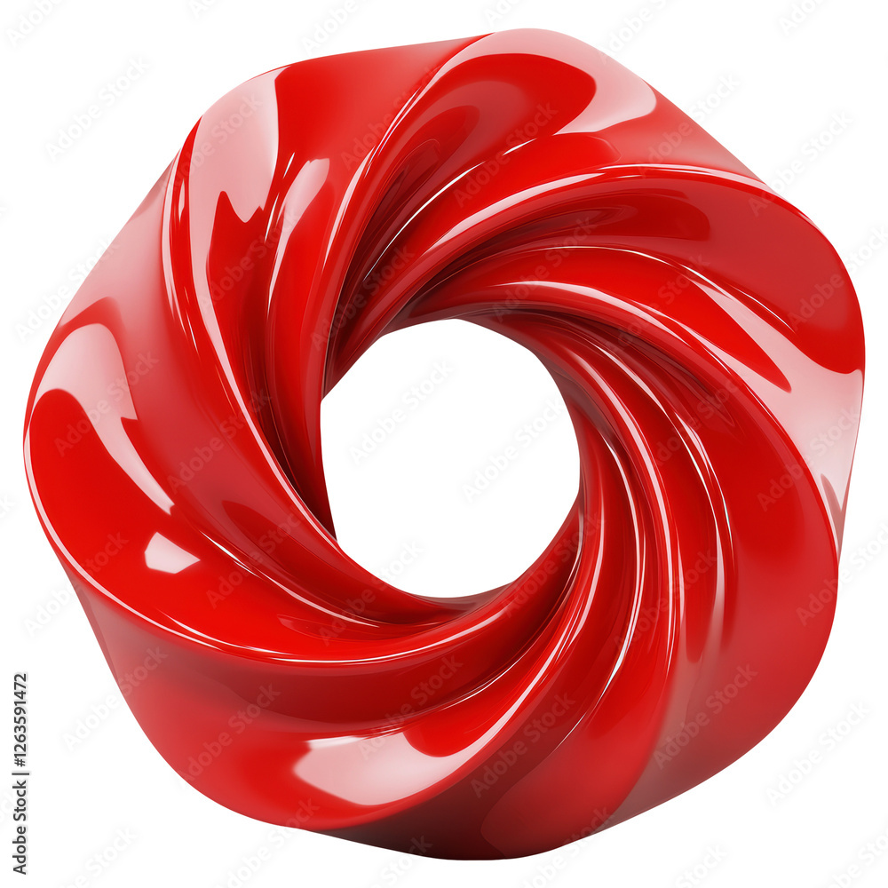 Poster glossy red swirl 3d rendering on transparent background circular twisted donut shape