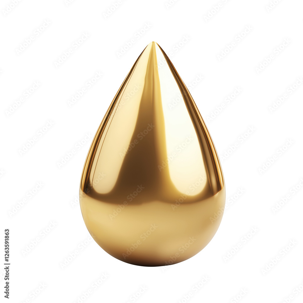 Poster golden fluid drop with smooth surface in a clean transparent background style