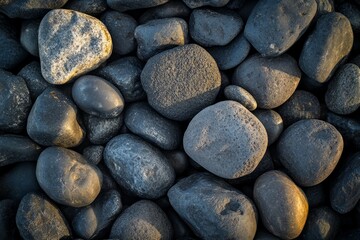 Black stones with single red marking, natural outdoor setting. Neural network AI generated