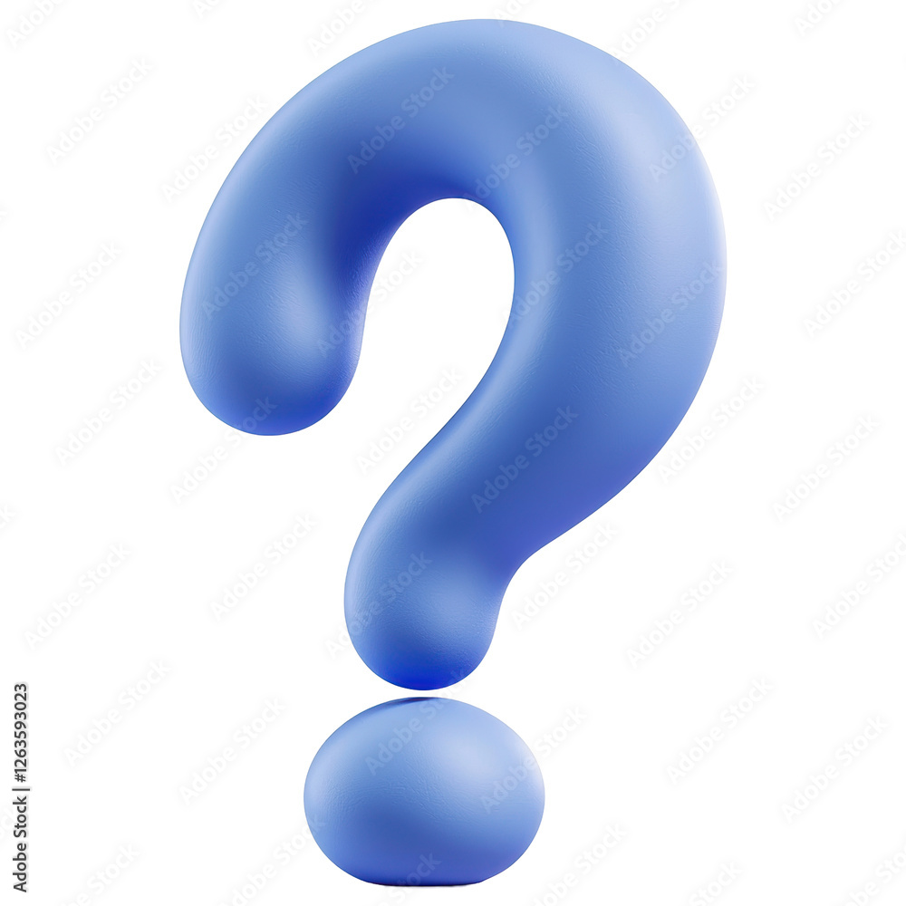 Poster highlighted matte blue question mark in 3d rendering on transparent background