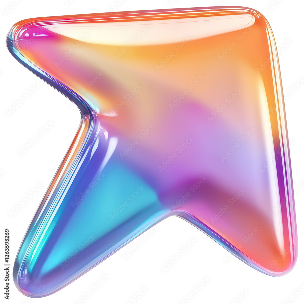 Aufkleber iridescent arrow icon indicating directional guidance on transparent background with fluid design