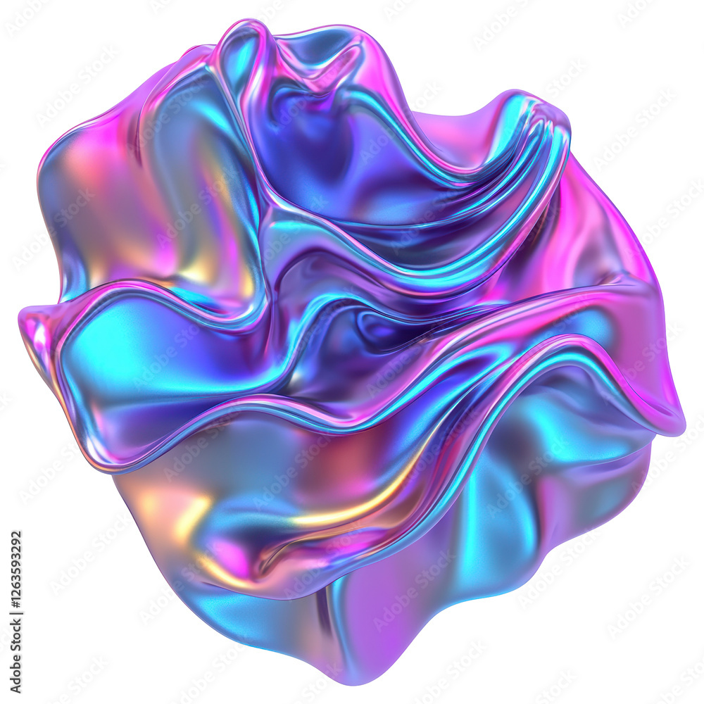Poster iridescent abstract spherical shape with holographic texture in a 3d render isolated
