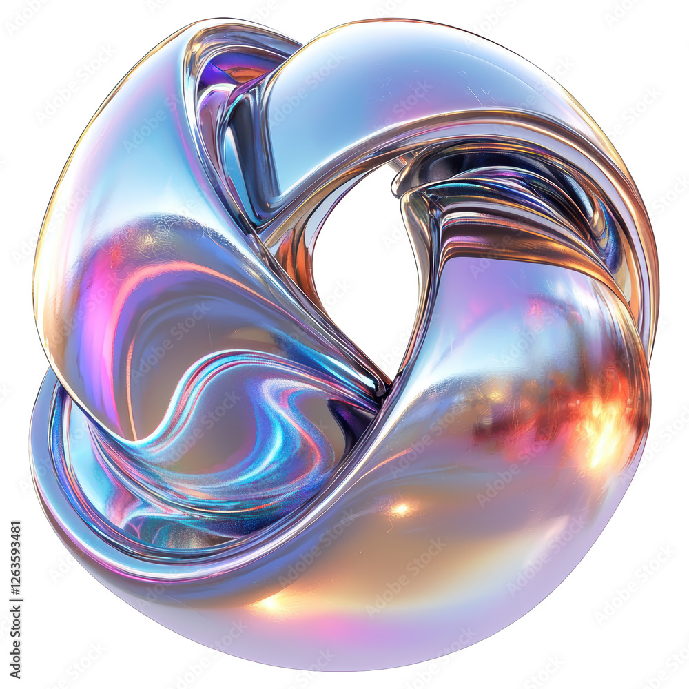 Poster Iridescent Chrome Sphere on Transparent Background Abstract 3D Rendering