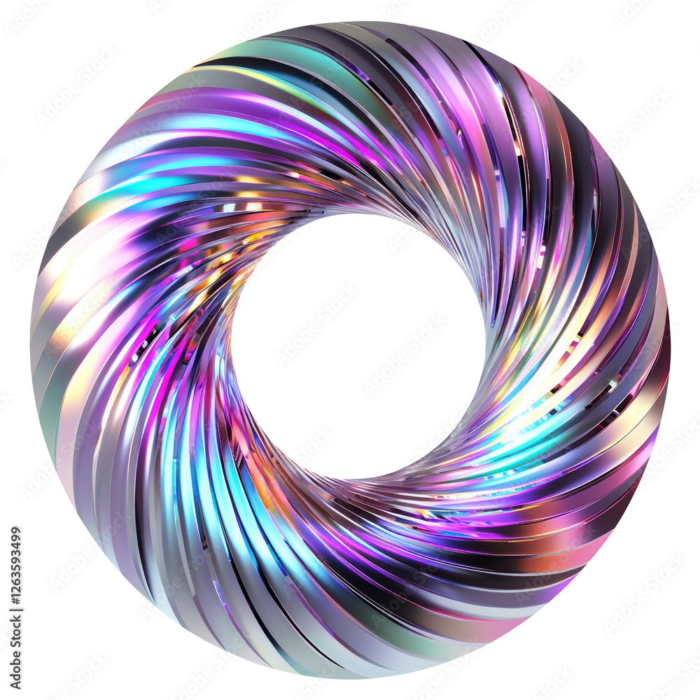 Poster iridescent circular ring with holographic color scheme and transparent background
