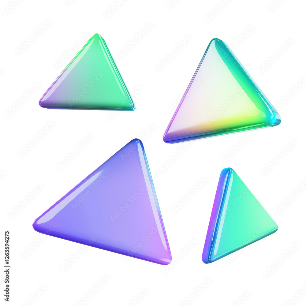 Poster iridescent triangle shapes on transparent background geometric and modern design