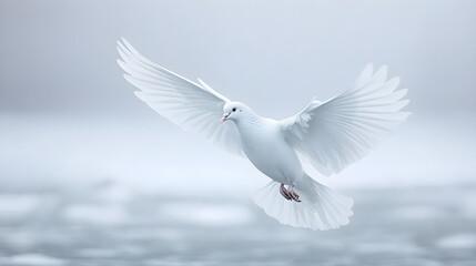 Fototapeta premium A Graceful Polar Pigeon Over Arctic's Frozen Plains: Symbol of Survival & Serenity
