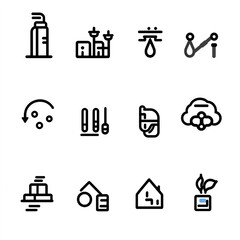 Pollution and Environmental Icons – Air, Water, and Industrial Pollution Symbols