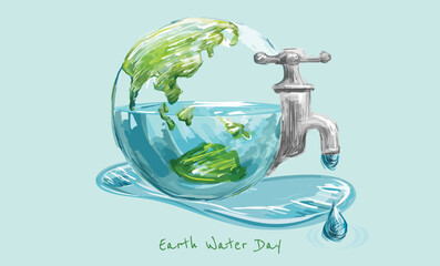 Hand drawing World Water Day Climate change water tap with spigot painting, Water conservation Water efficiency, Environmental Earth, drop, environmental Protection