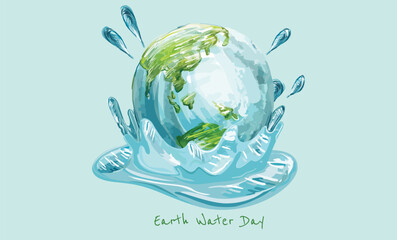 Hand drawn the earth is splashing painting water tank with wording  Climate change  Design for save the world, save water, no plastic bag campaign, Reduce water waste and all graphic used