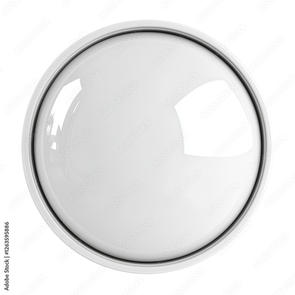 Poster isolated white round glossy button with a metallic outline and transparent backdrop