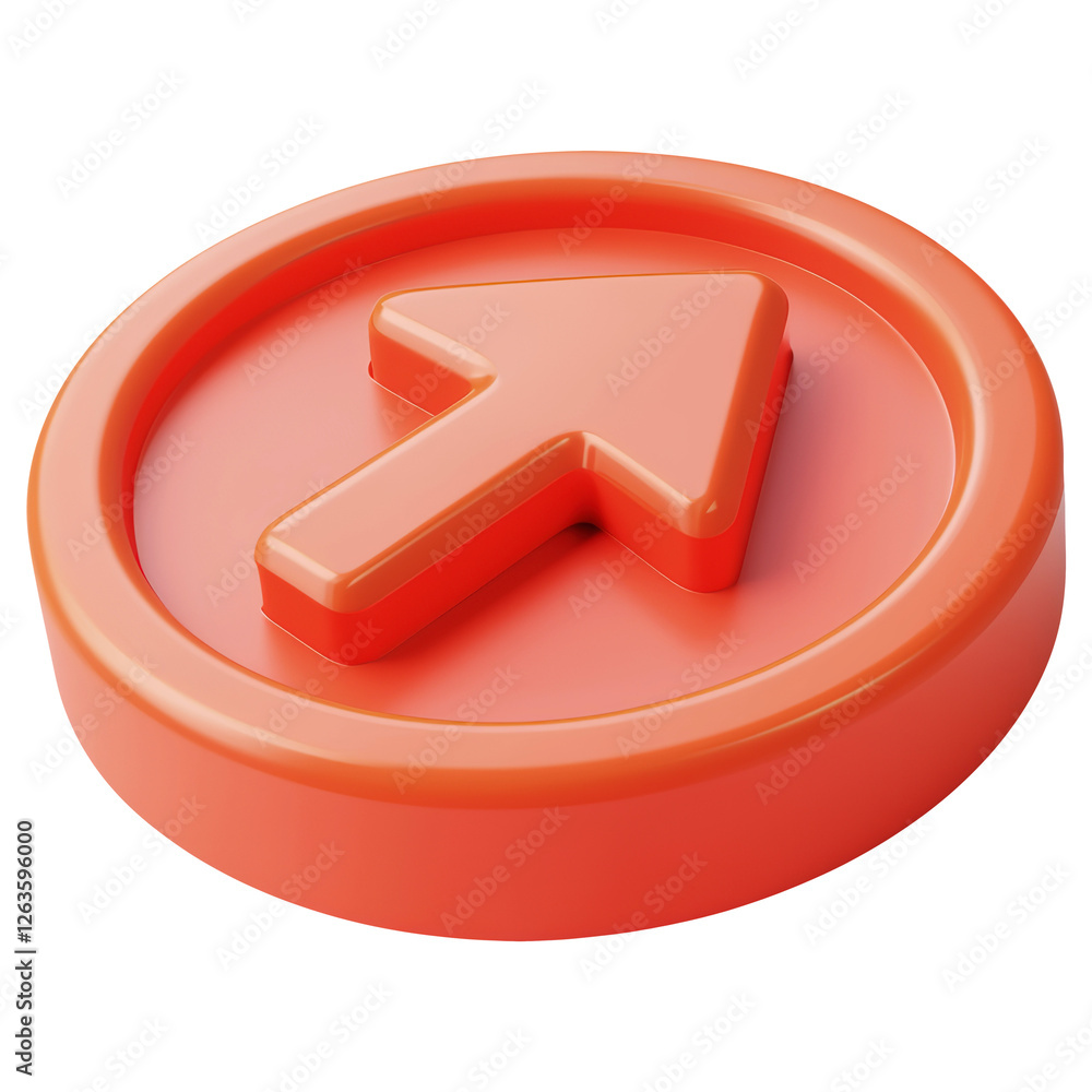 Poster isometric 3d rendering of a red arrow icon pointing upward on transparent background