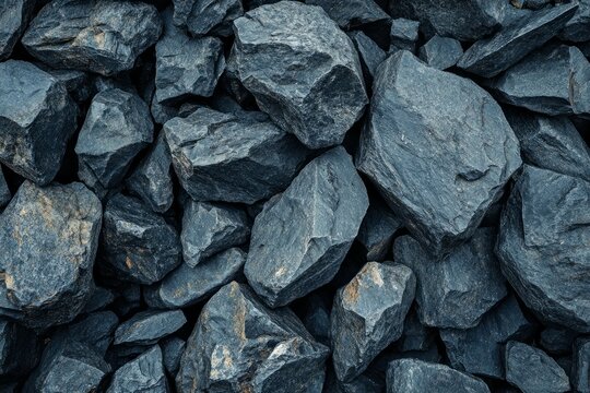 Pile of dark rocks with textured surface. Neural network AI generated