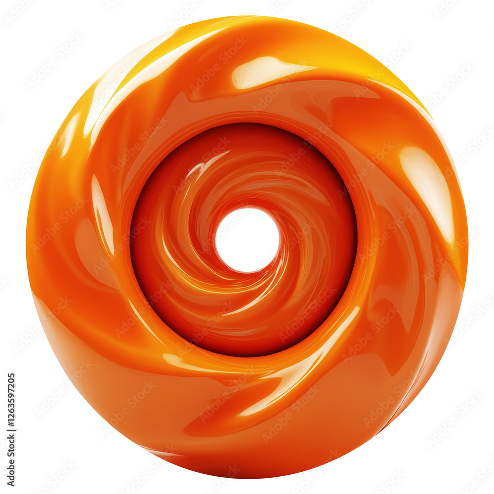 Poster orange caramel swirl donut shape isolated with transparent background 3d render