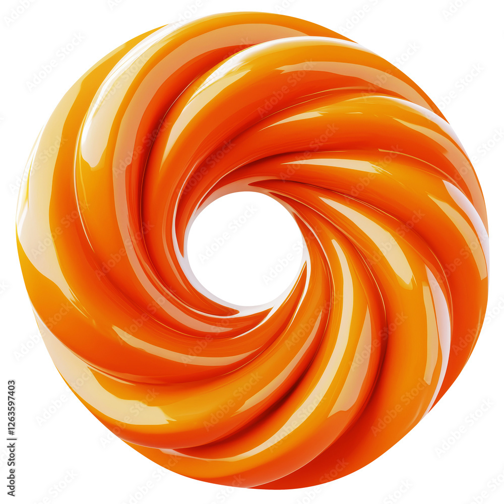 Poster orange swirl 3d abstract shape with transparent background modern art glossy design