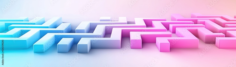 Aufkleber abstract maze design in blue and pink gradients with smooth lines and modern aesthetic for creative 
