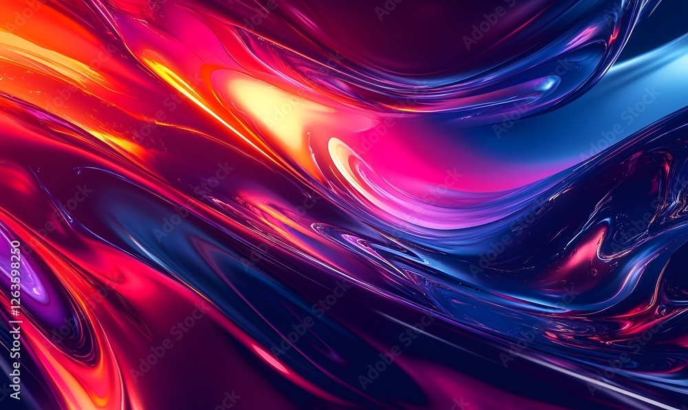 Poster abstract colorful waves of flowing liquid with light and shadows on the surface