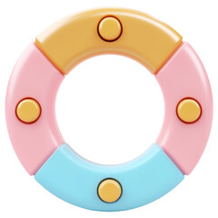 Pastel Geometric Donut Ring with Button Accents Playful Modern Design Isolated