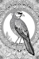 Obraz premium Exotic Bird Mandala Coloring Page