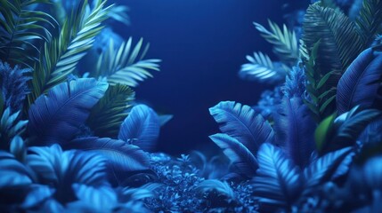 Vibrant blue tropical foliage display in a lush garden setting