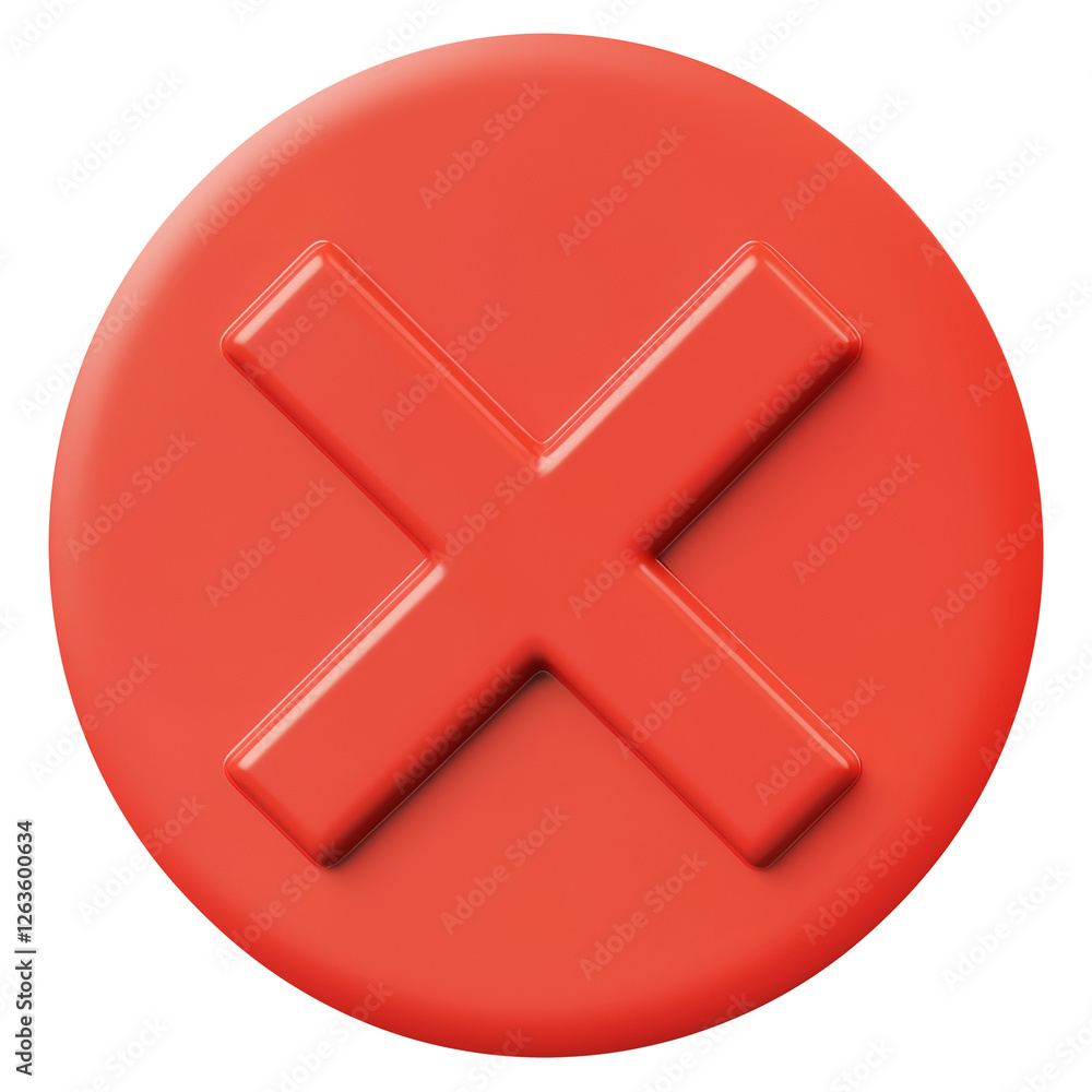 Poster red circular cross icon on transparent background for error or cancellation concept