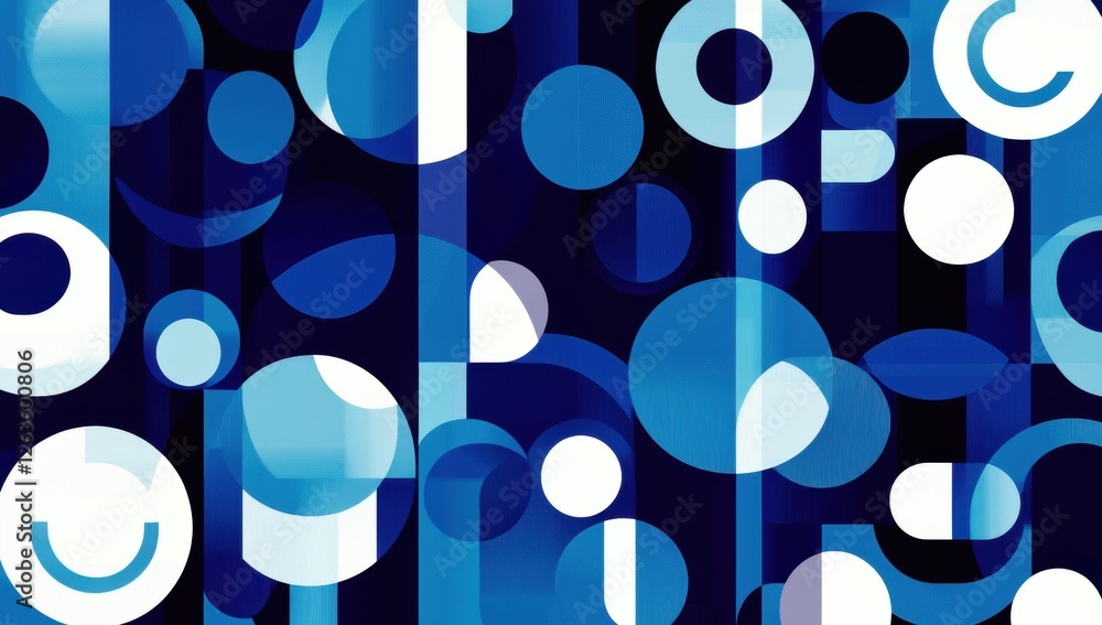Poster blue geometric background presentation design, with a dark blue background featuring simple shapes s