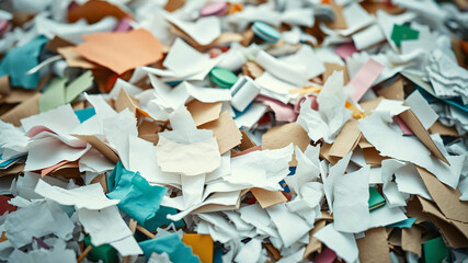 Close-up of a lot of paper being discarded as recycled waste.