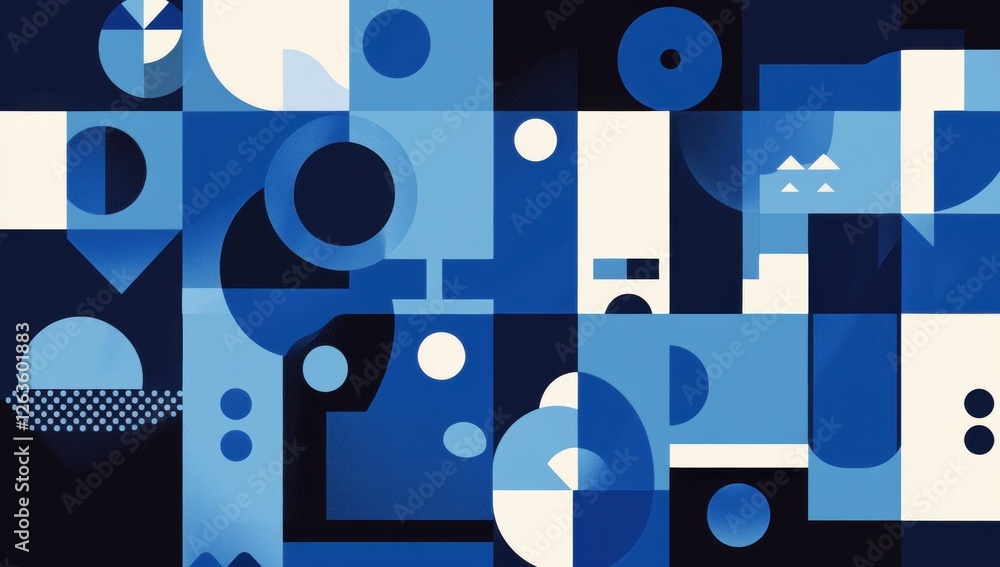 Poster blue geometric background presentation design, with a dark blue background featuring shapes and grad