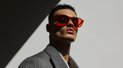Fototapeta premium Portrait of a handsome young African American man wearing sunglasses. Men's beauty, fashion.