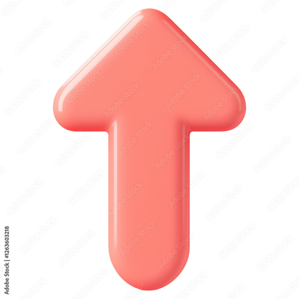 Poster three dimensional render of a red up arrow icon on transparent background
